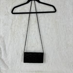 La Regate Black Beaded Clutch Purse Handbag Long Bead Handle